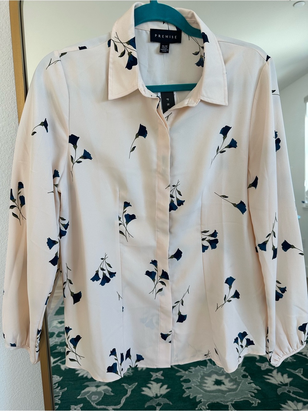 Premise Cream Blouse with Navy Floral Print